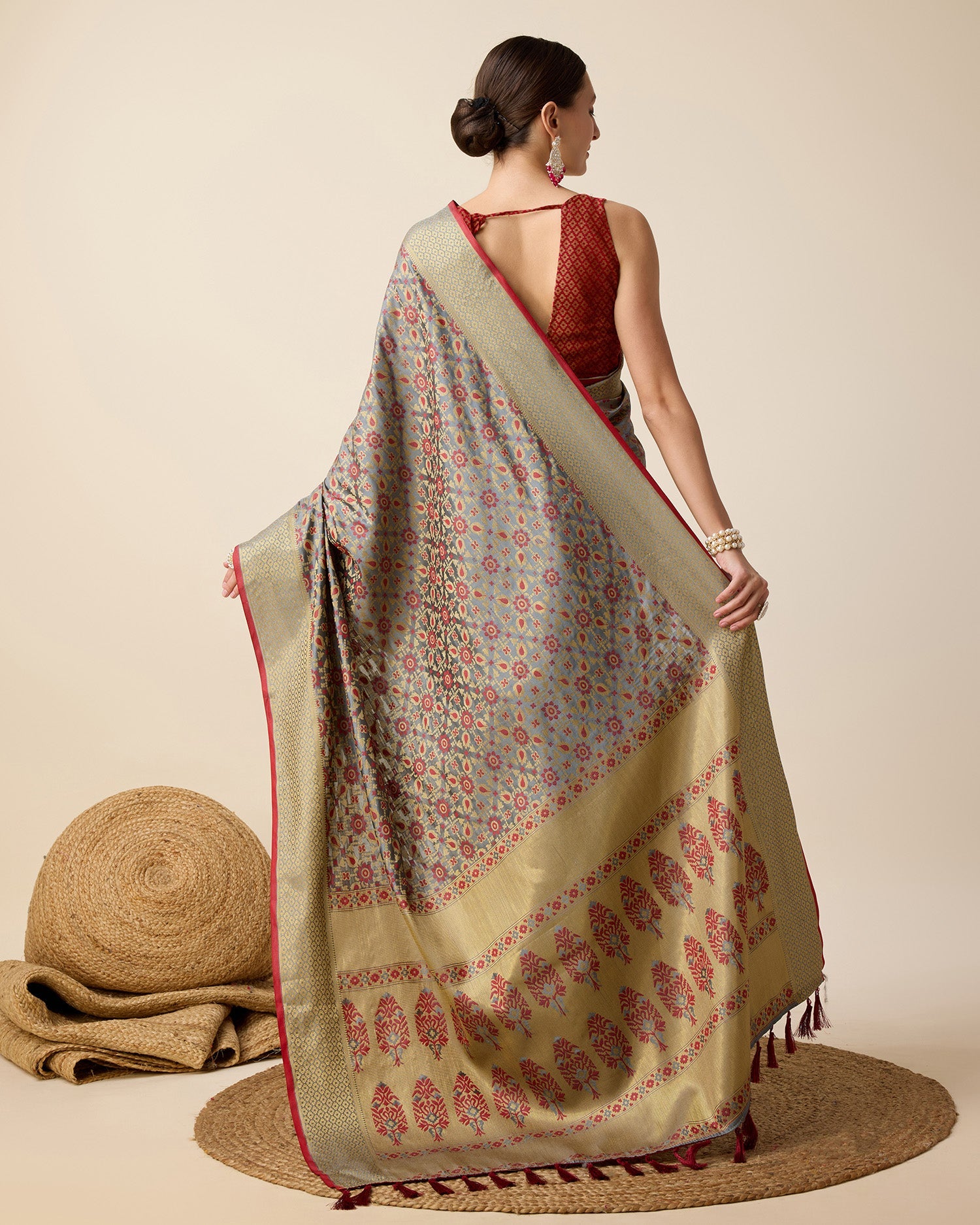 Vedant Vastram Soft Litchi Silk Kanjeevaram Silk Saree - Maroon