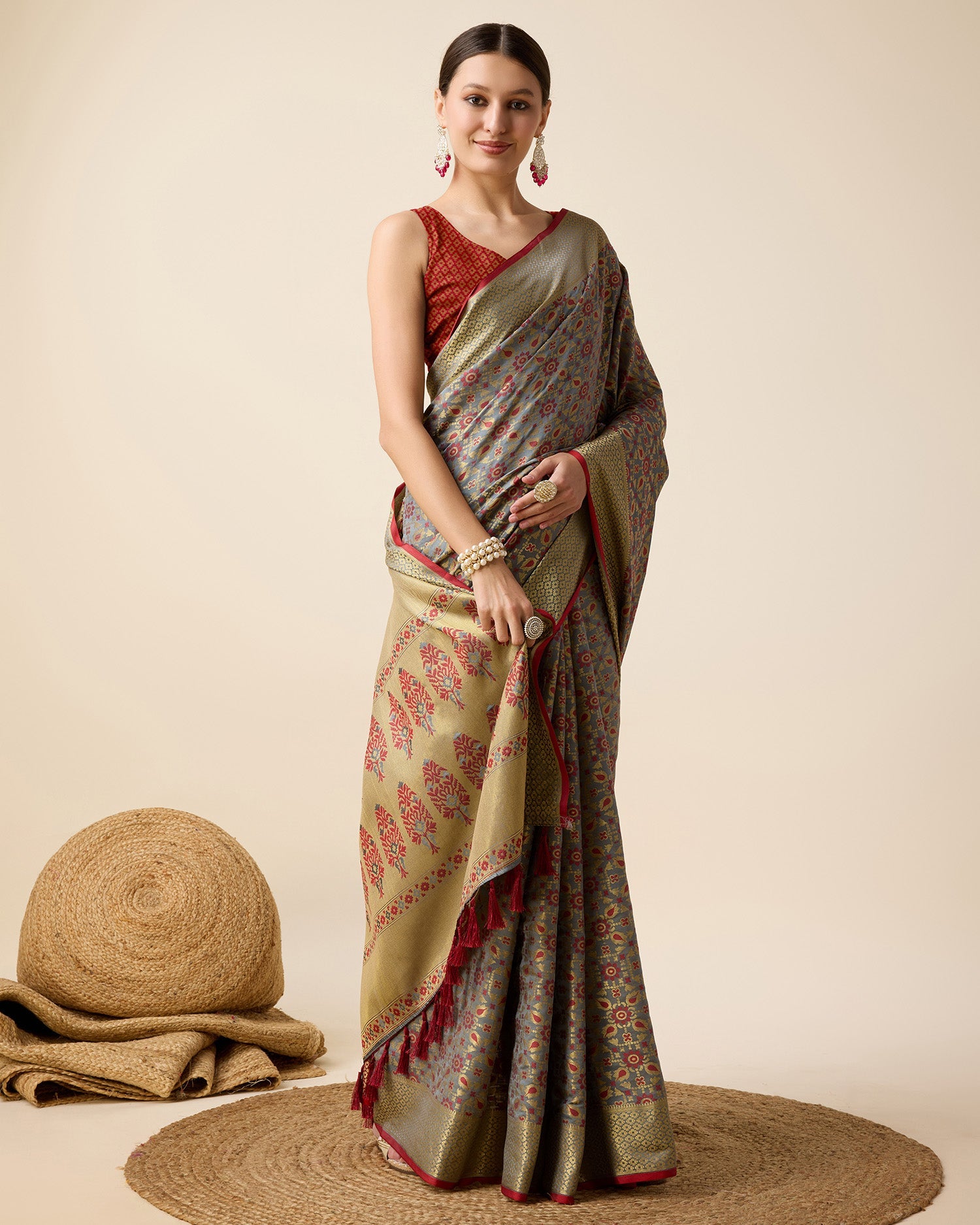 Vedant Vastram Soft Litchi Silk Kanjeevaram Silk Saree - Maroon