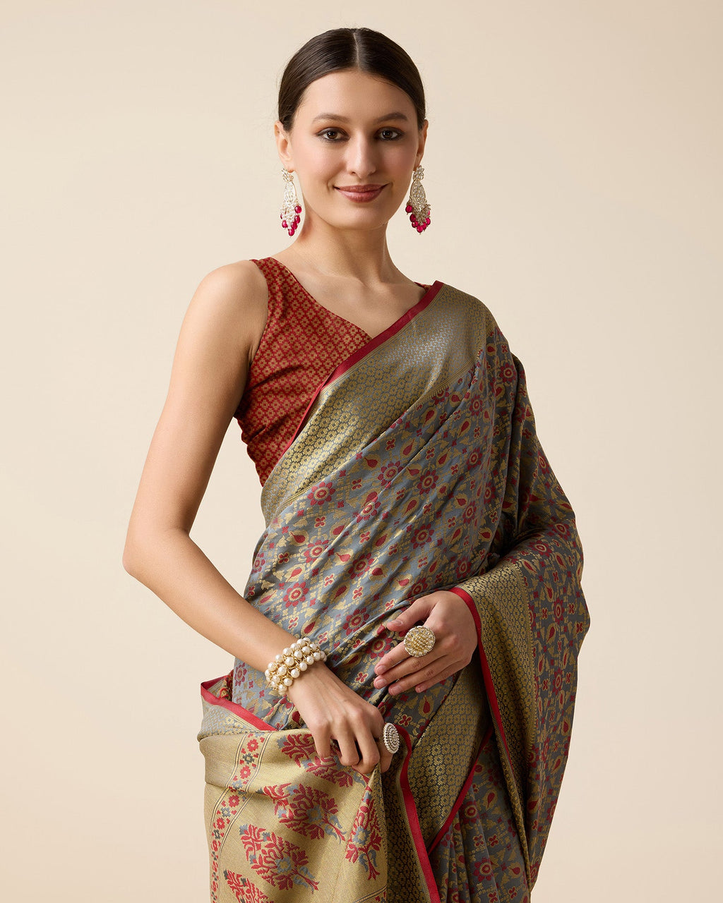 Vedant Vastram Soft Litchi Silk Kanjeevaram Silk Saree - Maroon