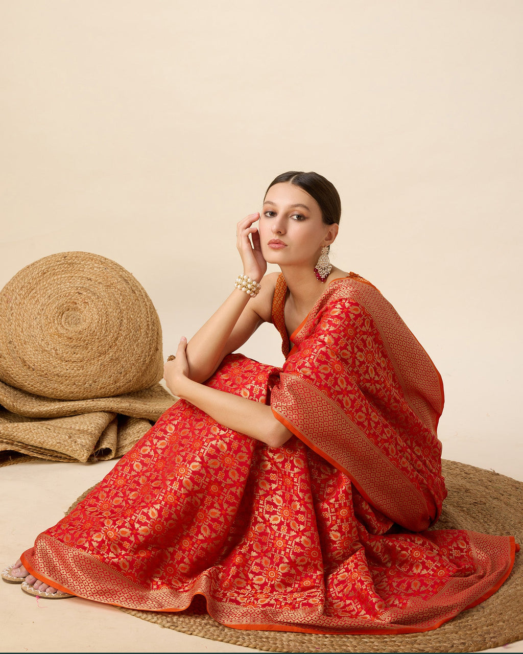 Vedant Vastram Soft Litchi Silk Kanjeevaram Silk Saree - Orange