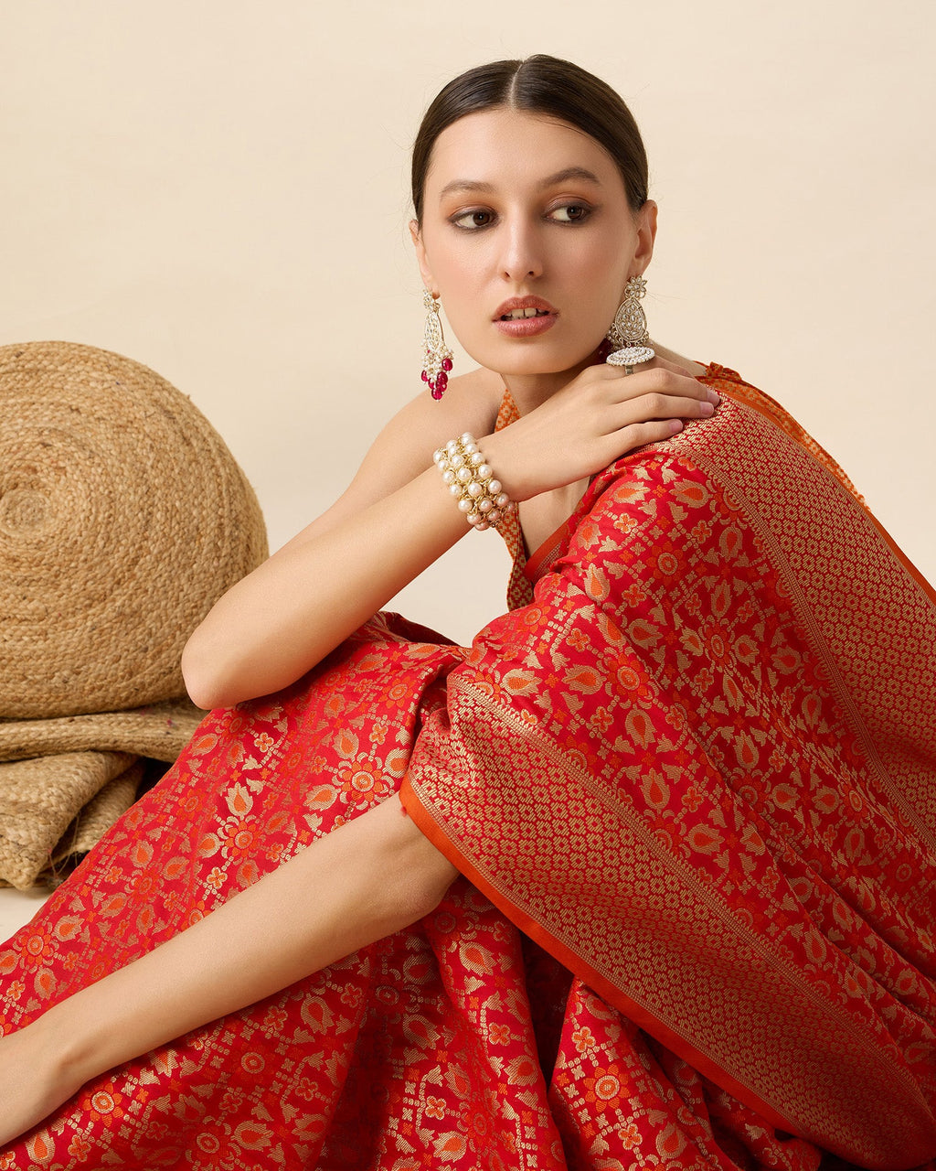 Vedant Vastram Soft Litchi Silk Kanjeevaram Silk Saree - Orange