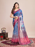 Vedant Vastram Linen Printed Bollywood Saree - Blue