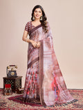 Vedant Vastram Linen Printed Bollywood Saree - Brown