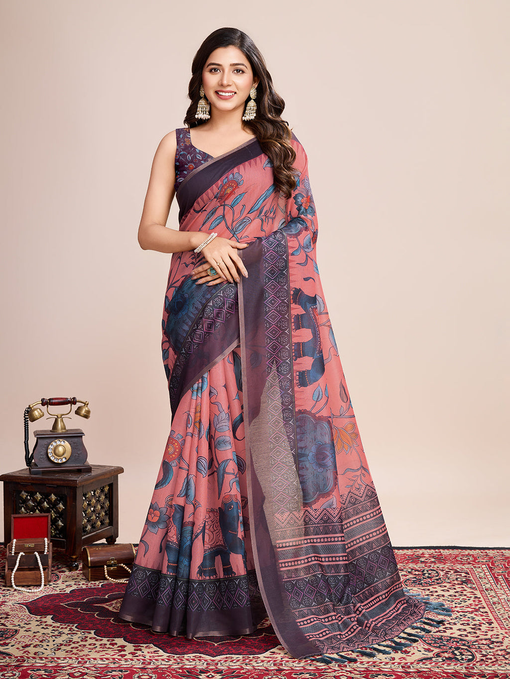 Vedant Vastram Linen Printed Bollywood Saree - Grey