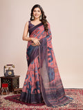 Vedant Vastram Linen Printed Bollywood Saree - Grey