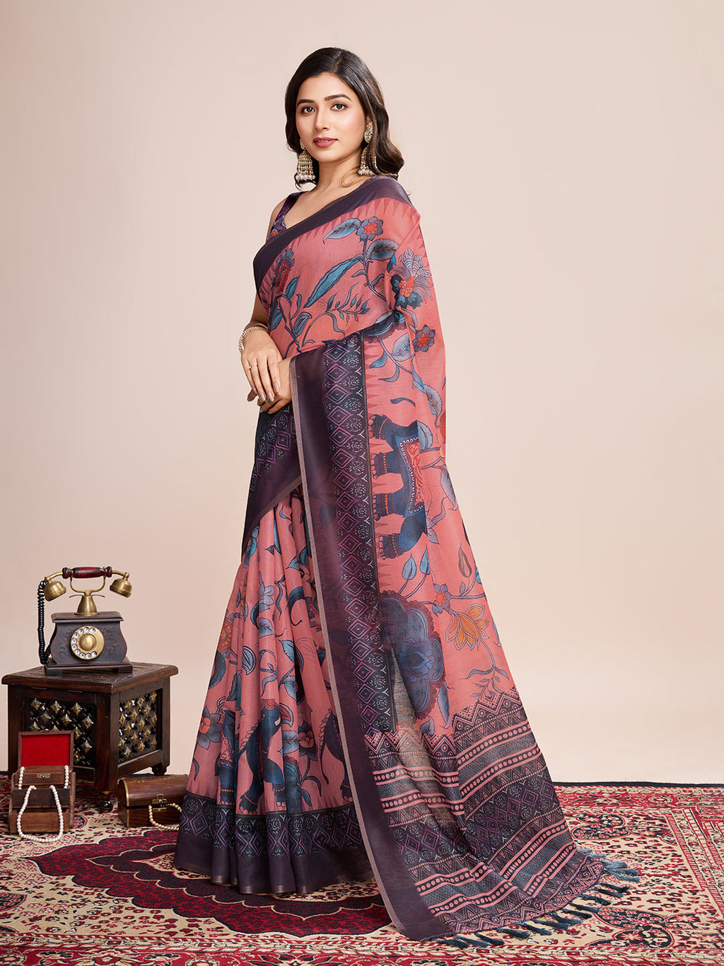 Vedant Vastram Linen Printed Bollywood Saree - Grey