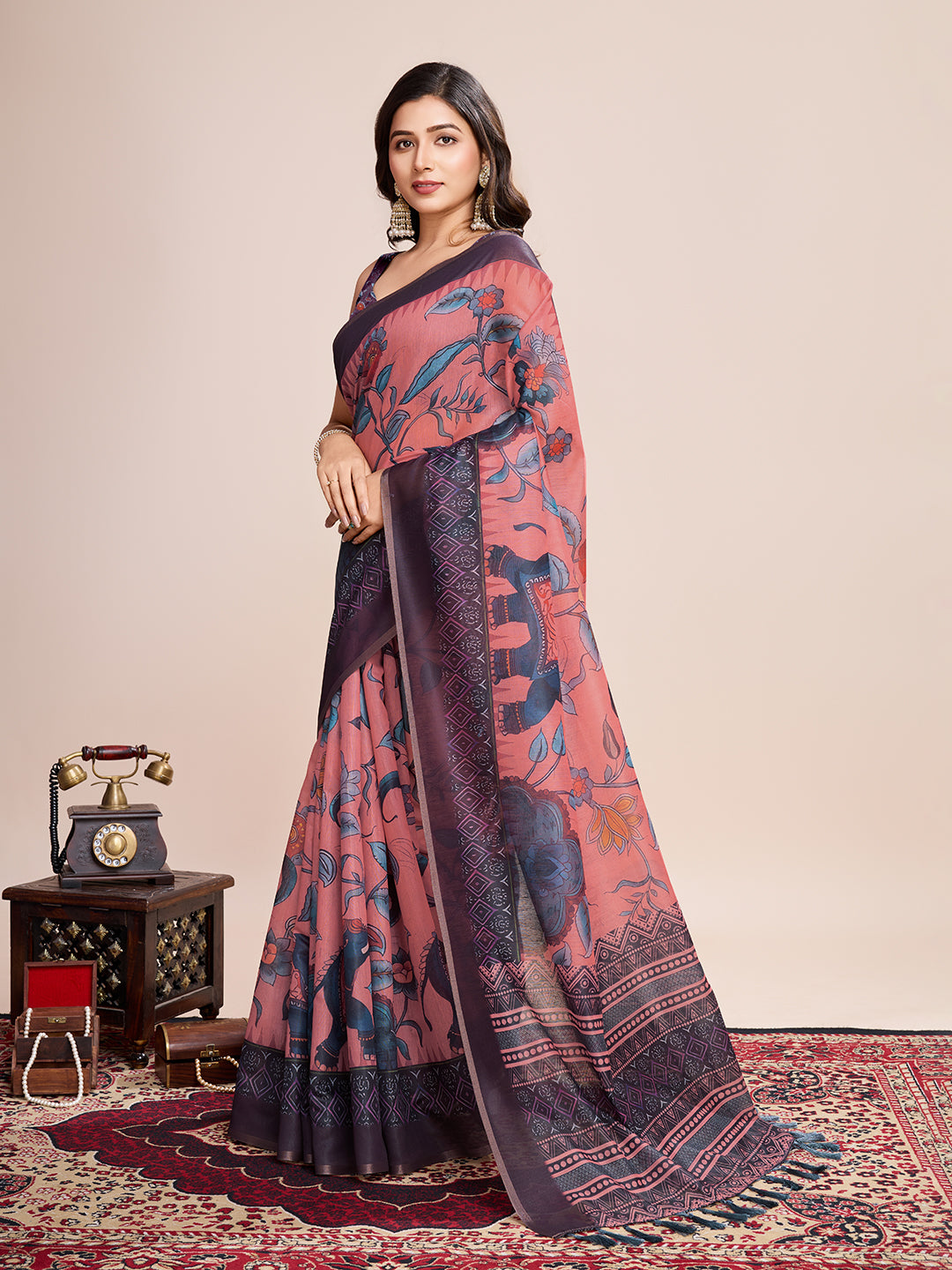 Vedant Vastram Linen Printed Bollywood Saree - Grey