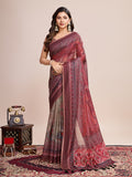 Vedant Vastram Linen Printed Bollywood Saree - Maroon