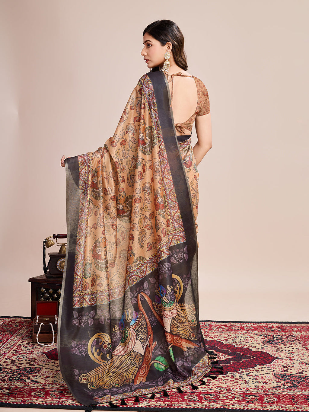Vedant Vastram Linen Printed Bollywood Saree - Mustard