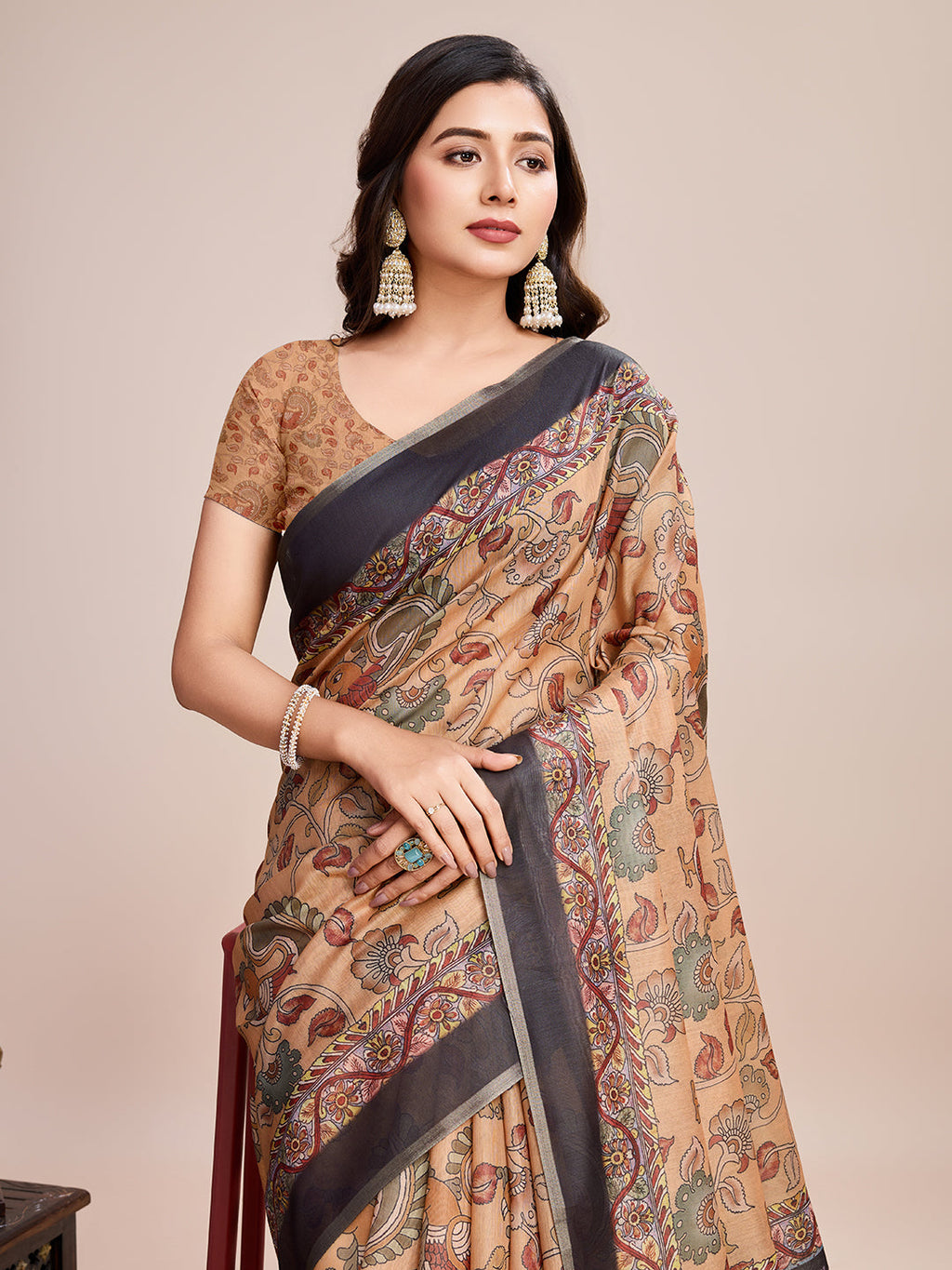 Vedant Vastram Linen Printed Bollywood Saree - Mustard