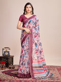 Vedant Vastram Linen Printed Bollywood Saree - Pink