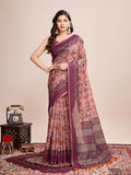 Vedant Vastram Linen Printed Bollywood Saree - Purple