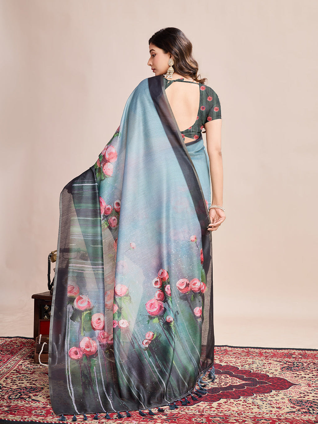 Vedant Vastram Linen Printed Bollywood Saree - Rama