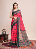 Vedant Vastram Linen Printed Bollywood Saree - Rani