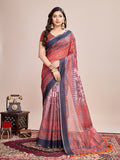Vedant Vastram Linen Printed Bollywood Saree - Red