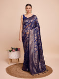 Vedant Vastram Soft Litchi Silk Banarasi Silk Saree - Navy