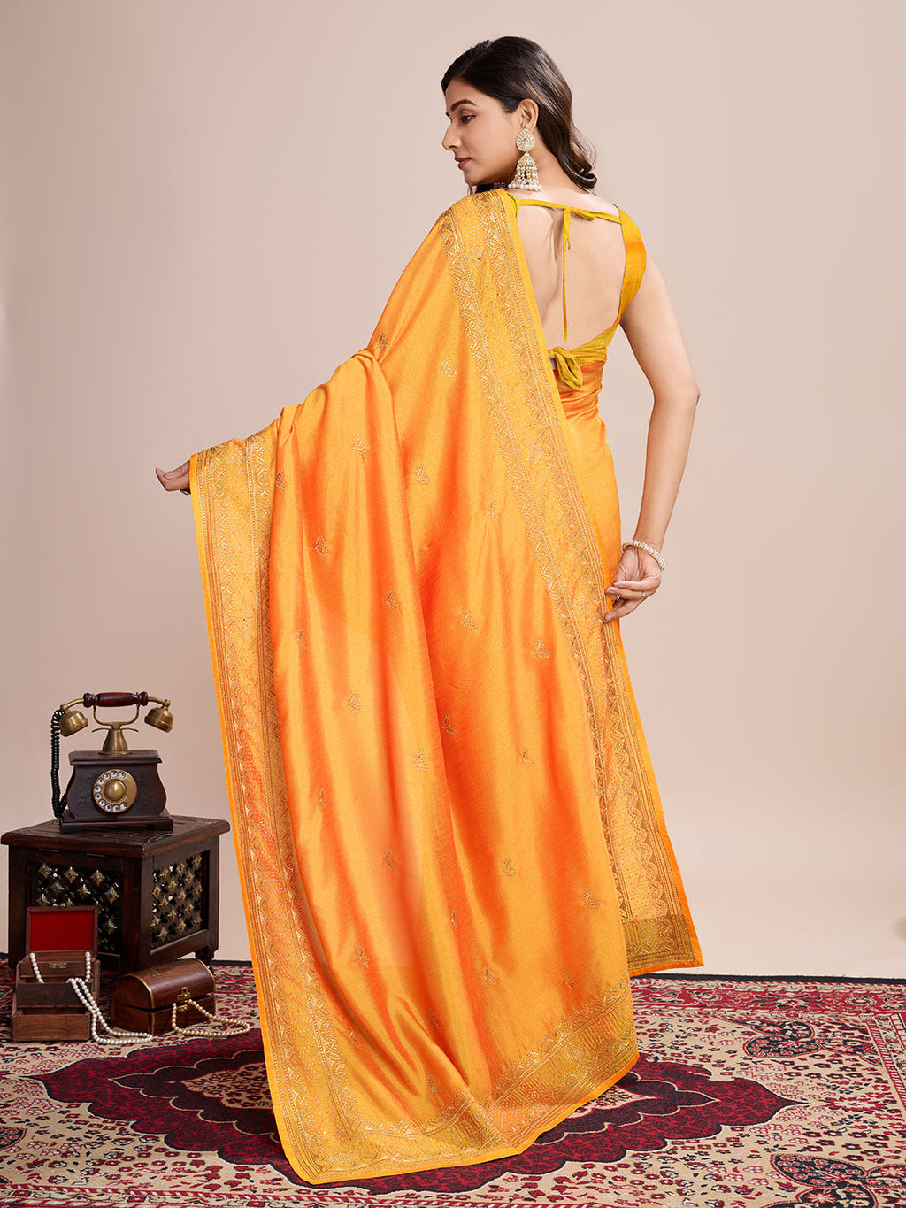 Vedant Vastram Vichitra Silk Embroidered Work Saree - Mustard
