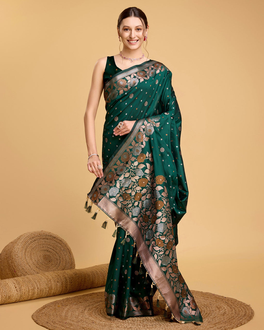 Vedant Vastram Soft Litchi Silk Banarasi Silk Saree - Green