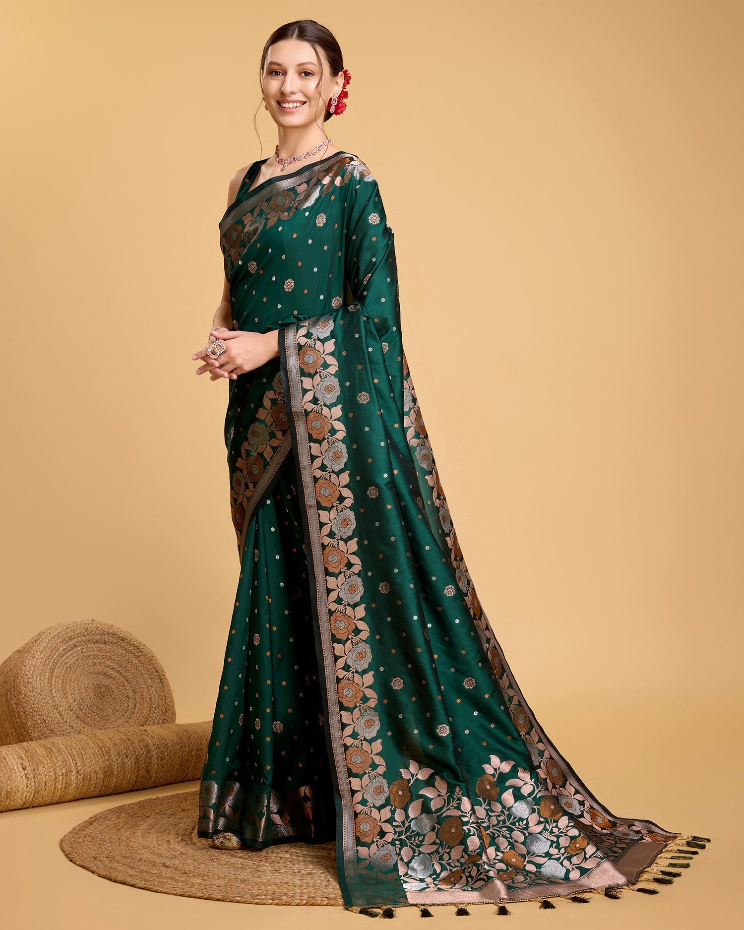 Vedant Vastram Soft Litchi Silk Banarasi Silk Saree - Green