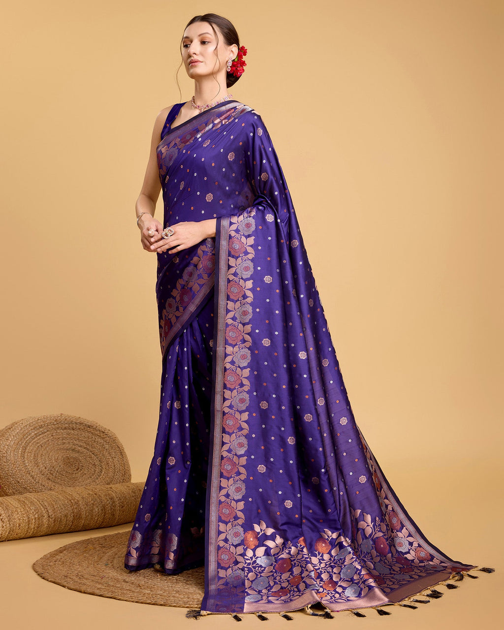 Vedant Vastram Soft Litchi Silk Banarasi Silk Saree - Violet