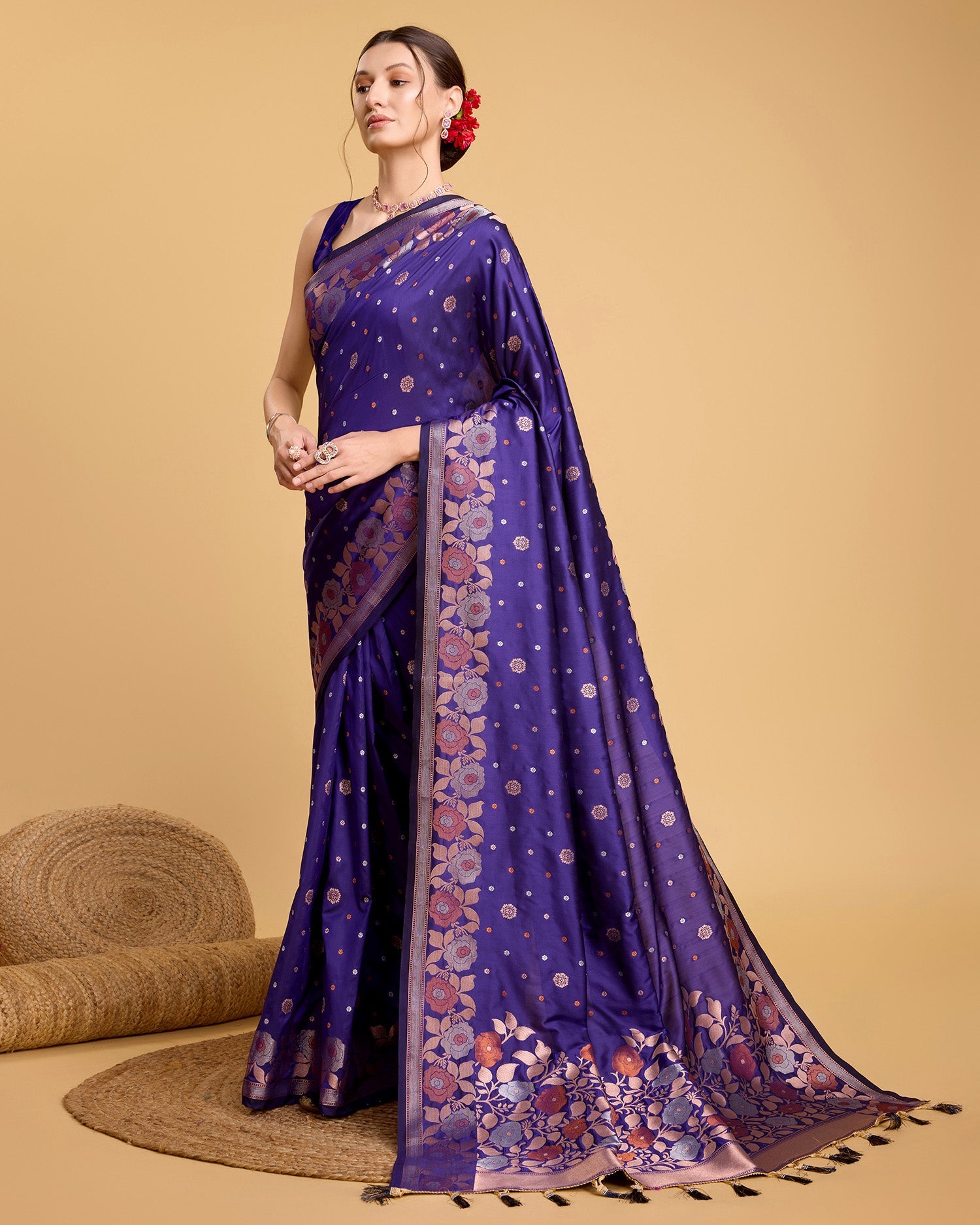 Vedant Vastram Soft Litchi Silk Banarasi Silk Saree - Violet