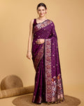 Vedant Vastram Soft Litchi Silk Banarasi Silk Saree - Wine