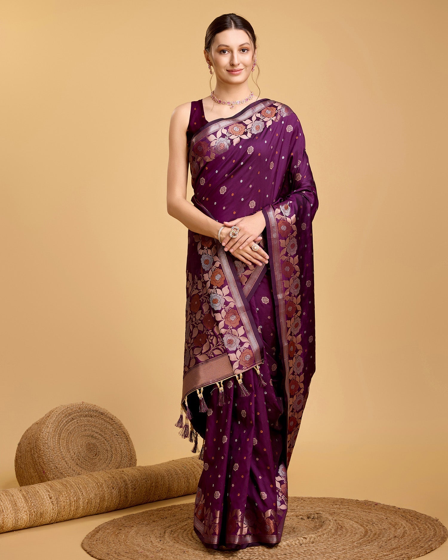 Vedant Vastram Soft Litchi Silk Banarasi Silk Saree - Wine