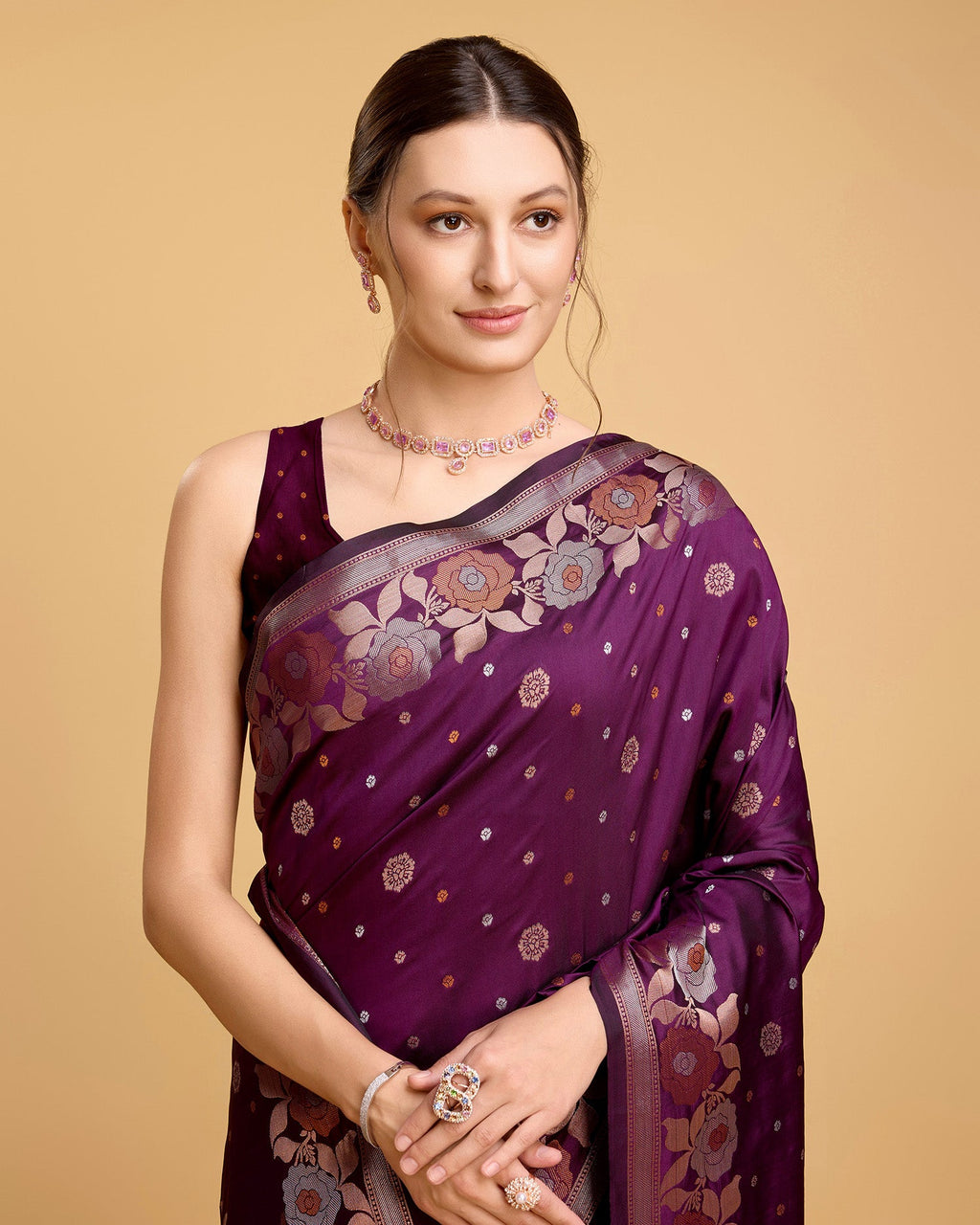 Vedant Vastram Soft Litchi Silk Banarasi Silk Saree - Wine