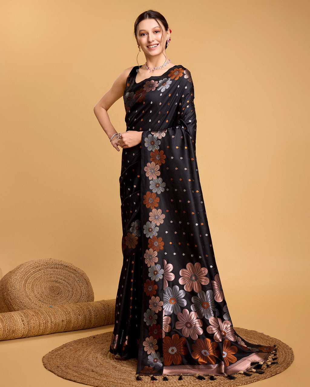 Vedant Vastram Soft Litchi Silk Banarasi Silk Saree - Black