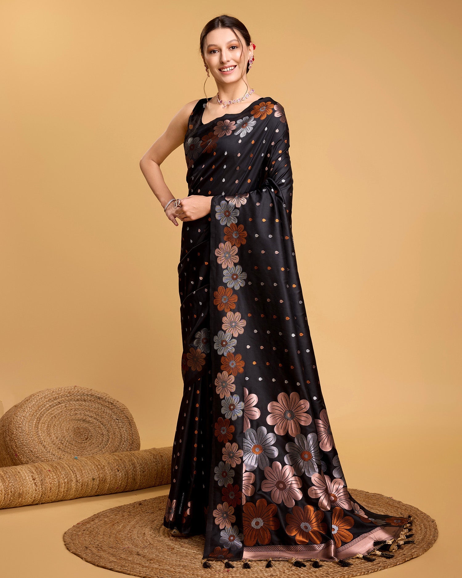Vedant Vastram Soft Litchi Silk Banarasi Silk Saree - Black