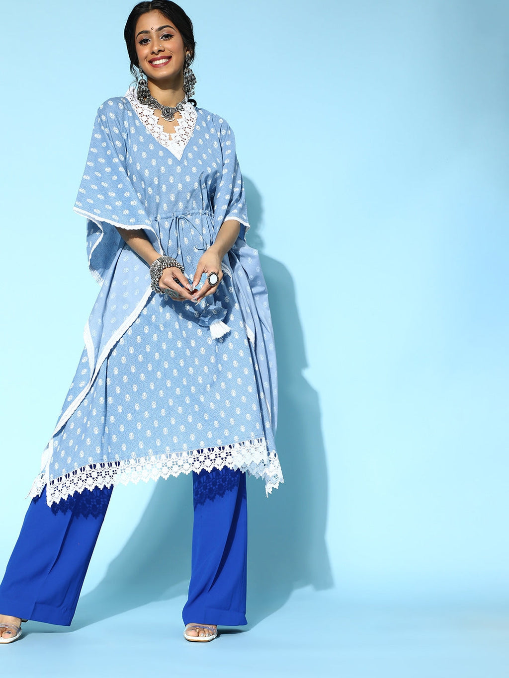Yufta Stunning Blue Printed Kaftan Kurta