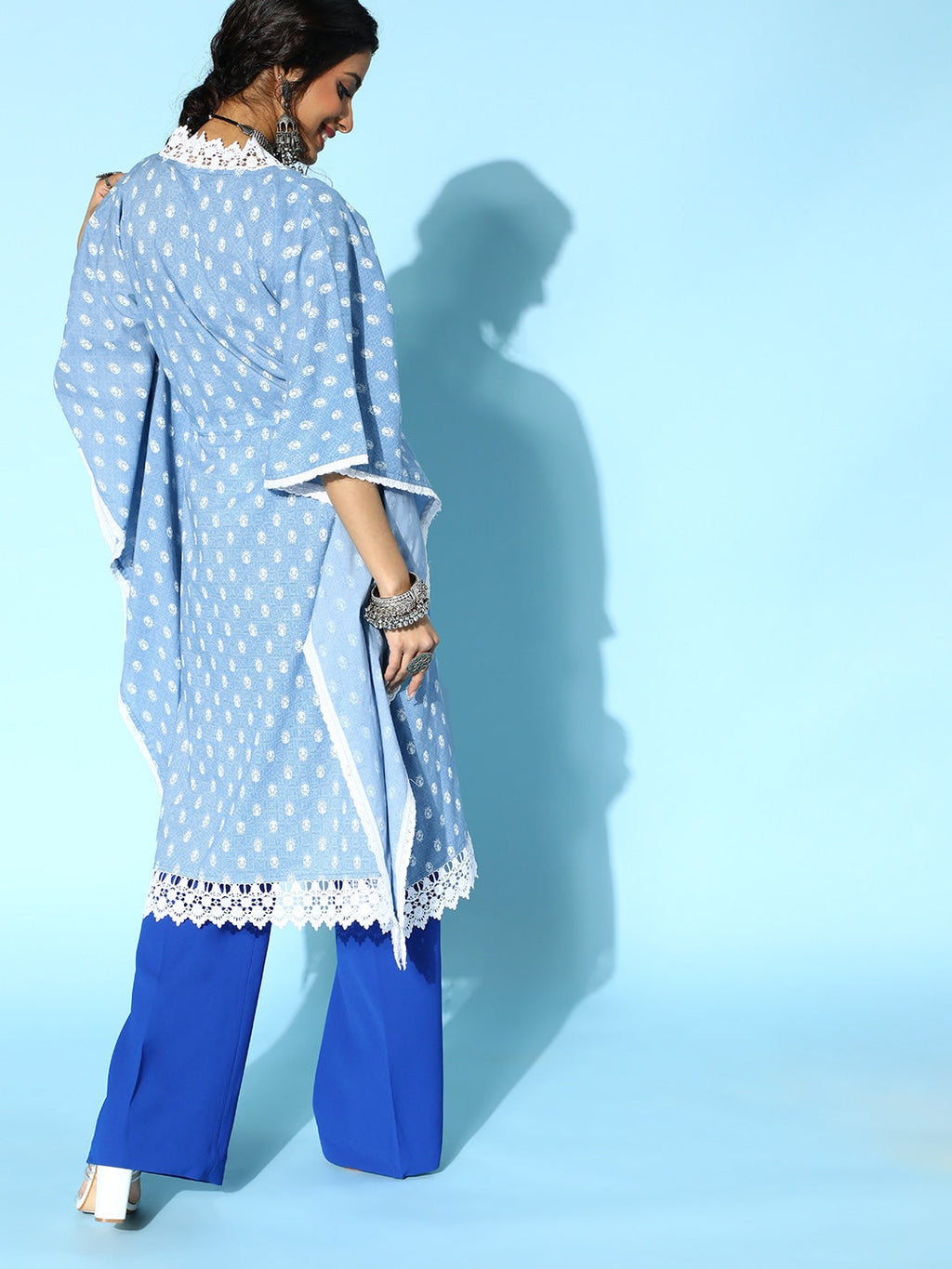 Yufta Stunning Blue Printed Kaftan Kurta