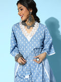 Yufta Stunning Blue Printed Kaftan Kurta