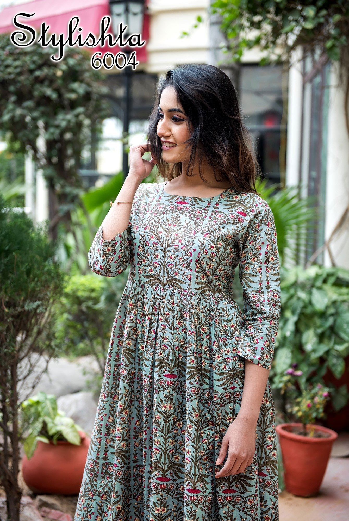 Designer Partywear Printed Light Cyan Pure Maslin Gown - Anbazaar