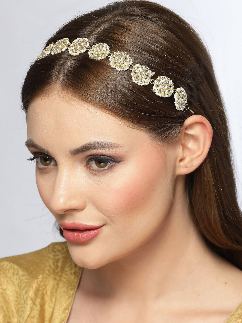 NVR Women's Gold-Polished Traditional Trending Matha Patti