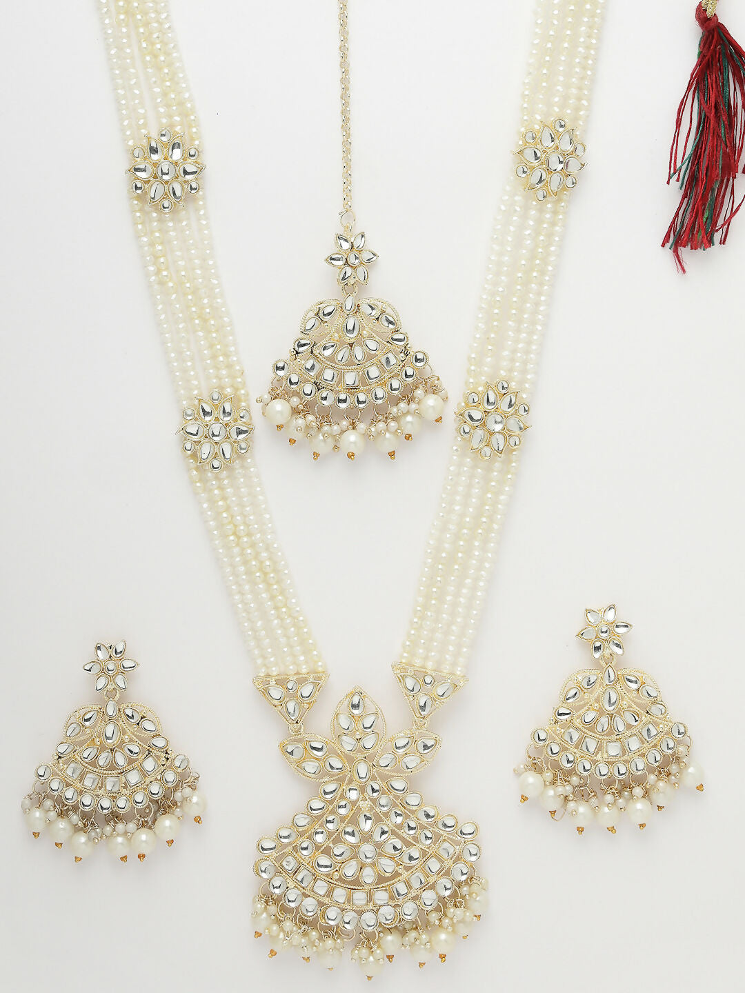 NVR Women's Gold-Polished Kundan-Studded Chandbali Earrings