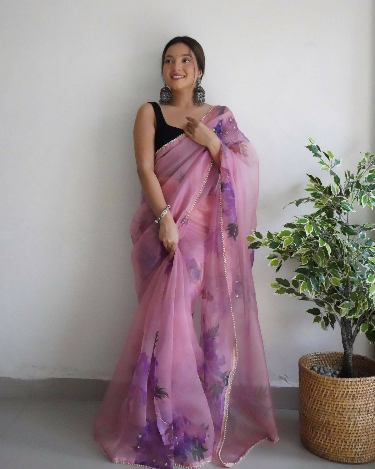 Vamsee Pink Organza Saree