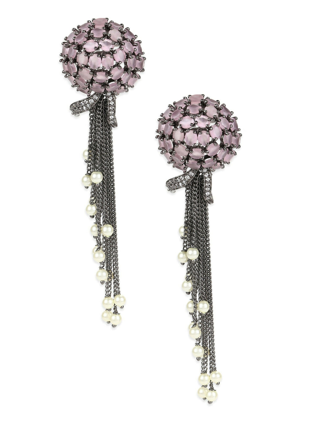 Blush Purple Stone Earrings with Pearls- Ruby Raang