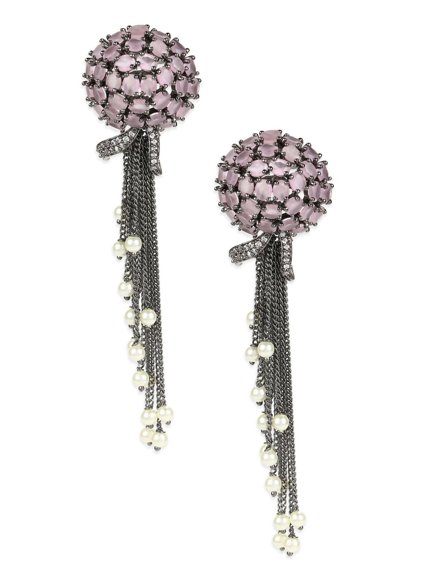 Blush Purple Stone Earrings with Pearls- Ruby Raang