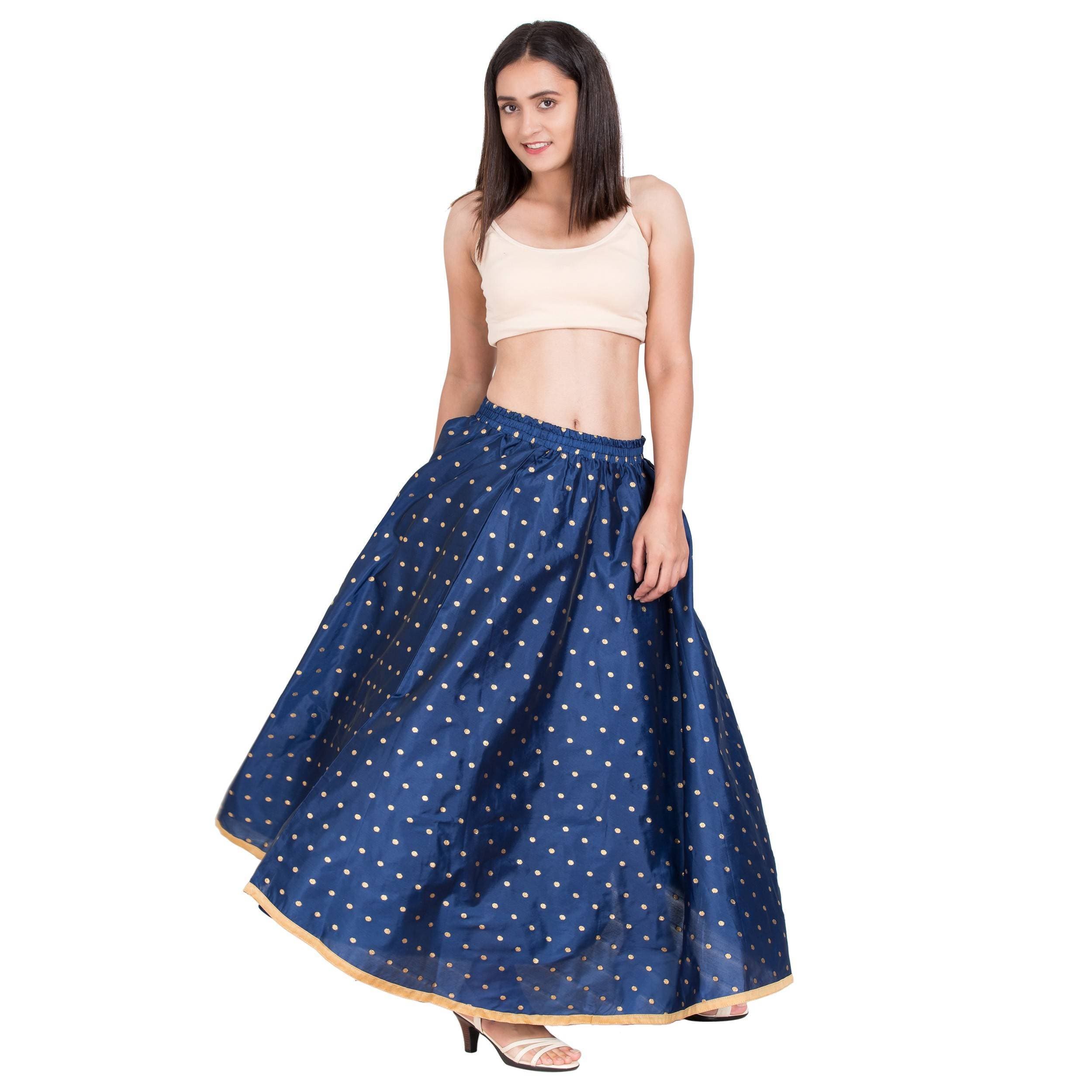 Indian Clothing Asmaani Navy Blue Color Golden Zari Work Maxi Skirt