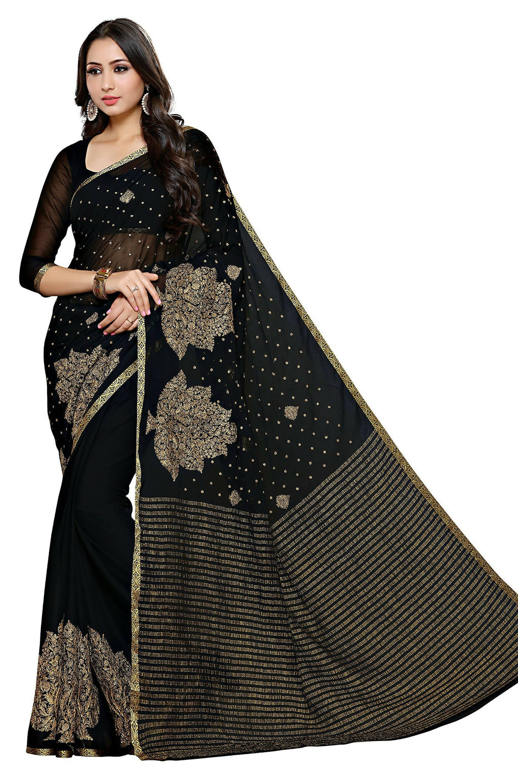 Mimosa Women's Banarasi Chiffon Black Saree