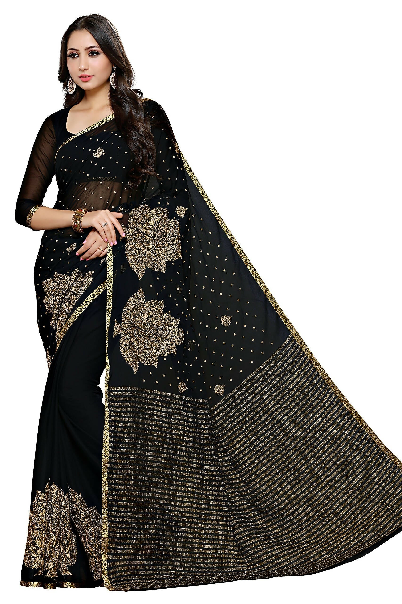 Mimosa Women's Banarasi Chiffon Black Saree