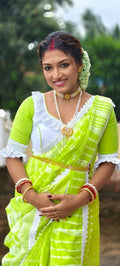 Exclusive Collection Beautiful Parrot Green Jaal Jamdani Saree