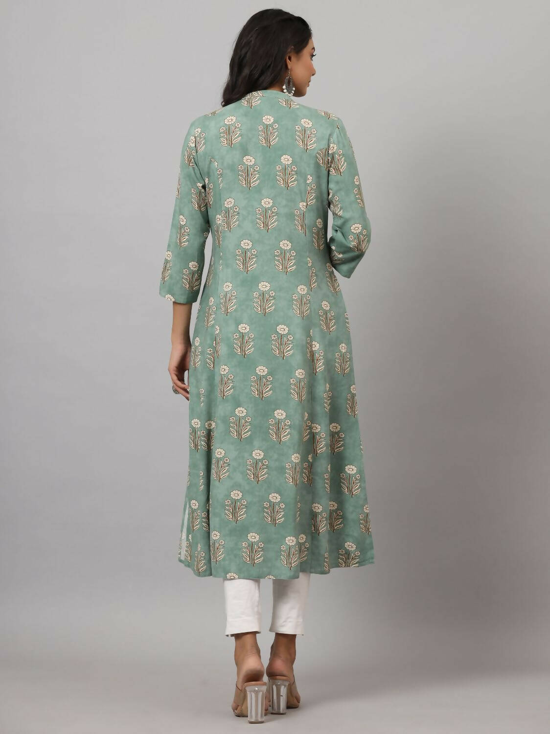 Juniper Women's Green Printed A-Line Kurta