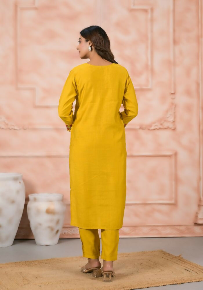 Ethnic Festive Wear Slik Yellow Stitched Suit With Dupatta - Anbazaar