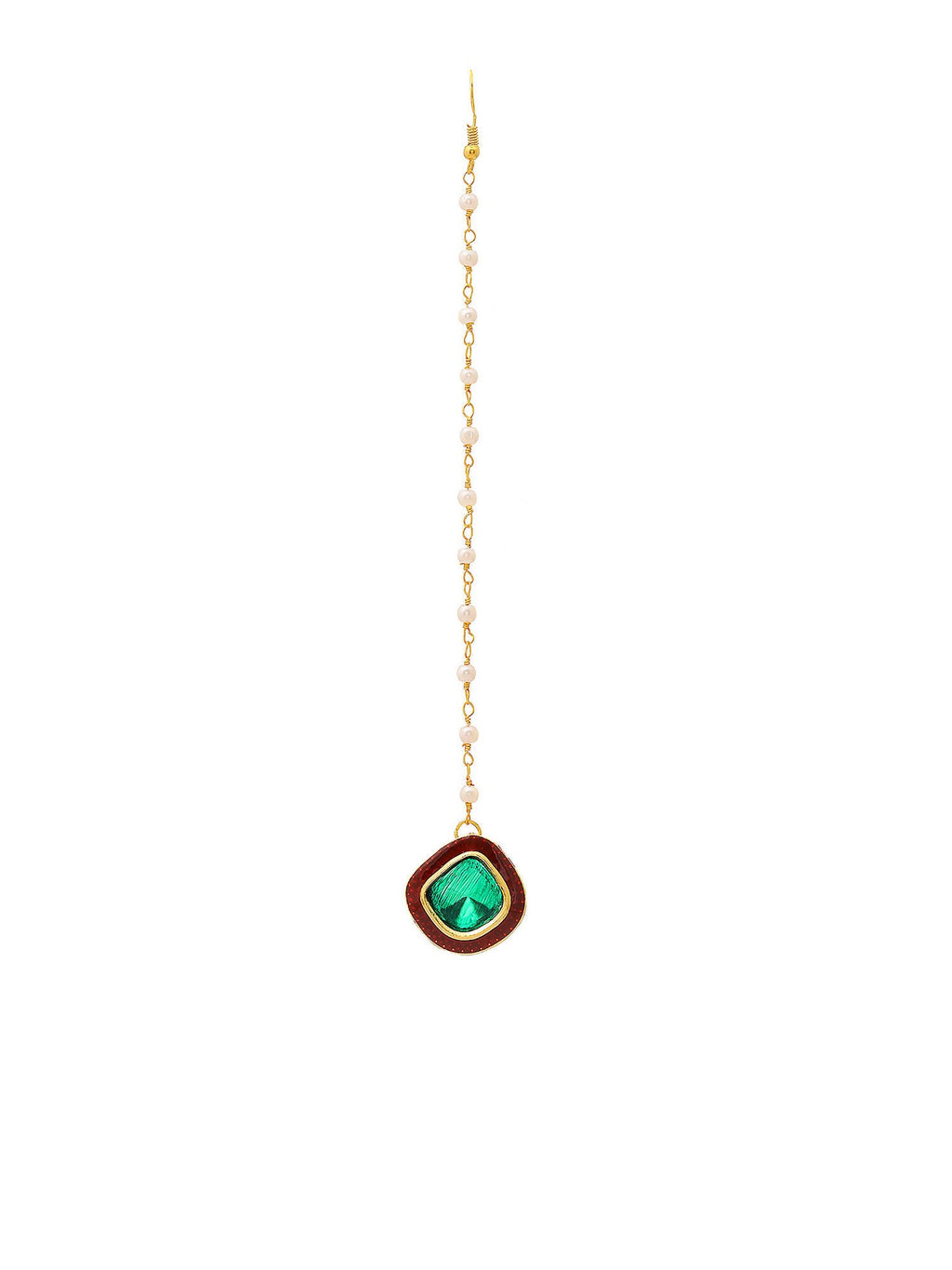Ruby Raang Green and Red Meenakari Kundan Maang tikka