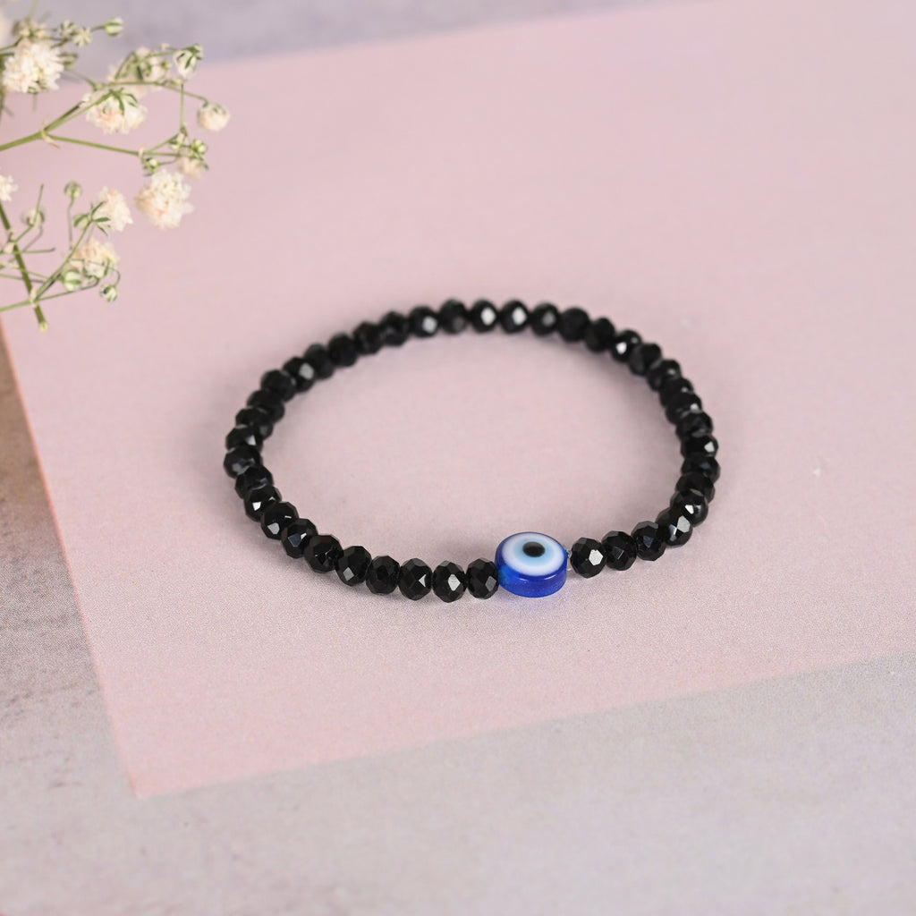 NVR Men & Women Black Evil Eye Crystal Elasticated Bracelet