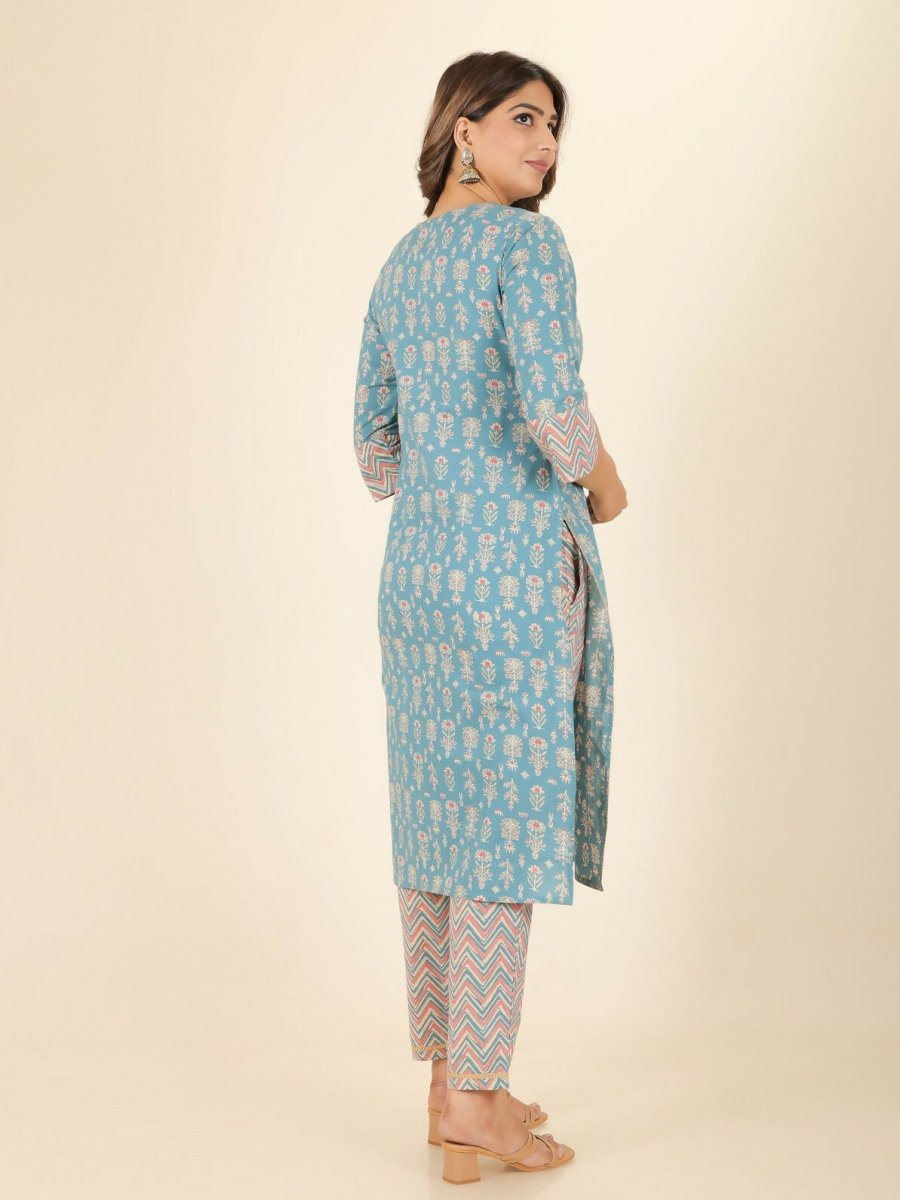 Aramya Straight Soft Cotton Floral Print Women's Kurta - Green