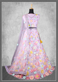 Purple Net, Satin Silk Cord And Sequins Floral Embroidery Semi-Stitched Lehenga Choli - Nimaya Kangan