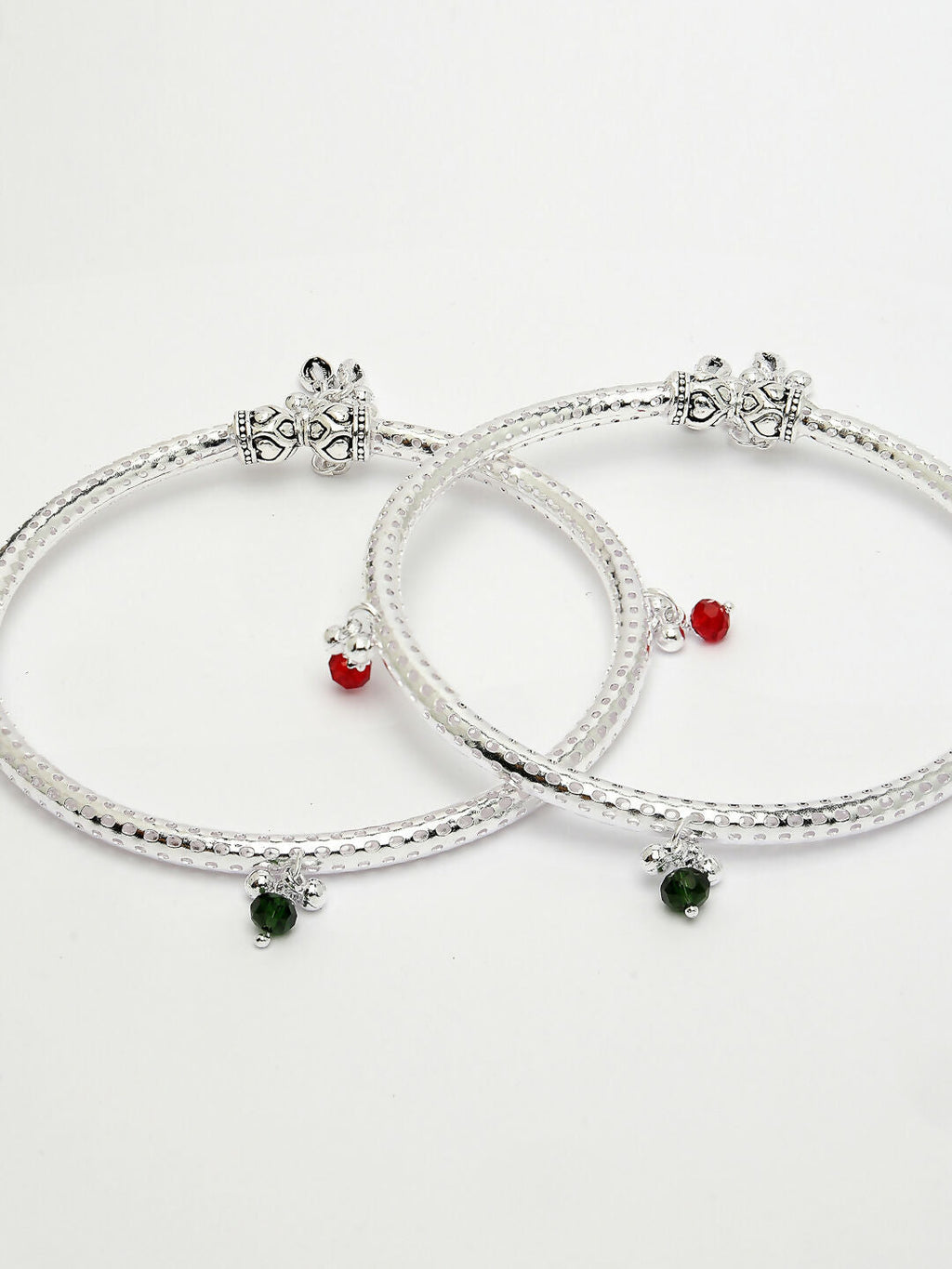 NVR Women's Set of 2 Silver-Plated Kada Anklets